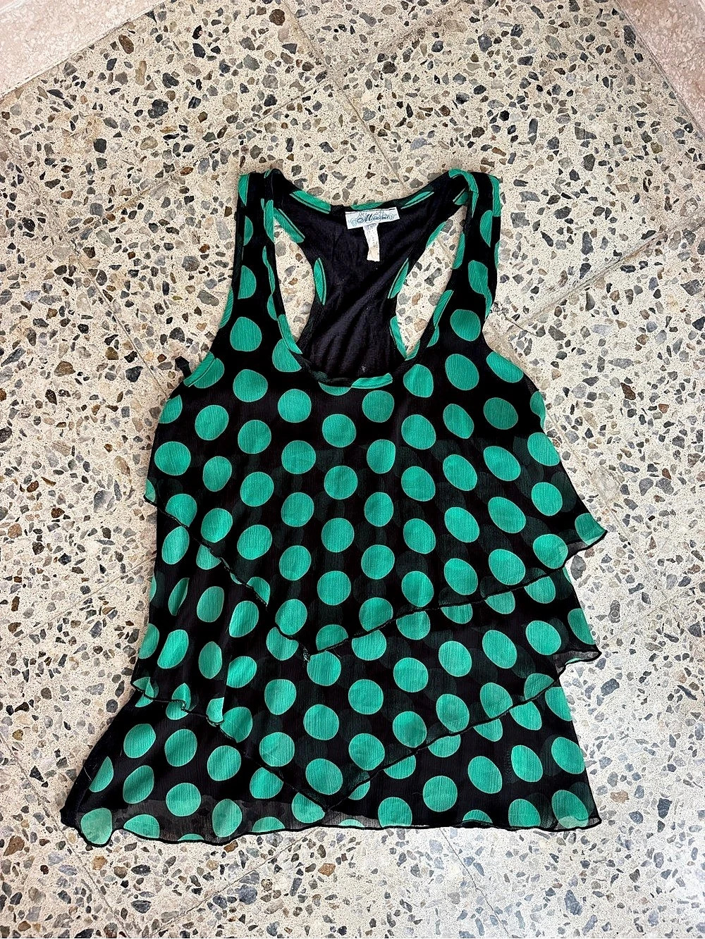Minimi Polka Dot Tank Top in Black & Green Size Medium